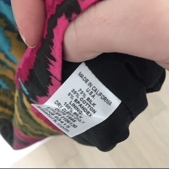 NWOT Trina Turk Silk Peacock Chiara Mini Dress multicolor Extra Small XS Pockets - Picture 6 of 6